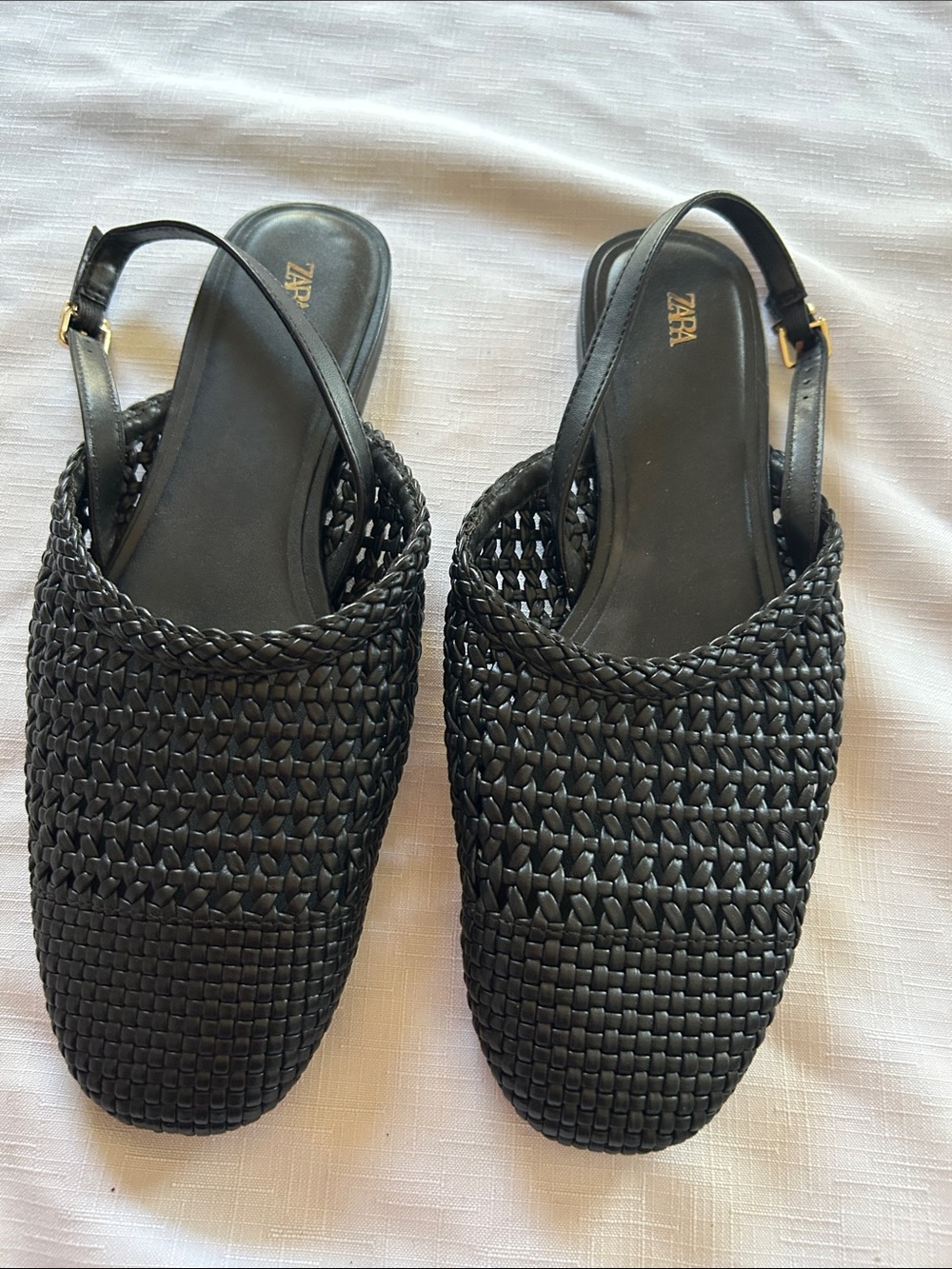 ZARA Black Woven Slingback Mules